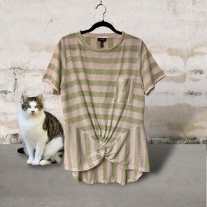 Jones New York Light Green & White Striped Top
